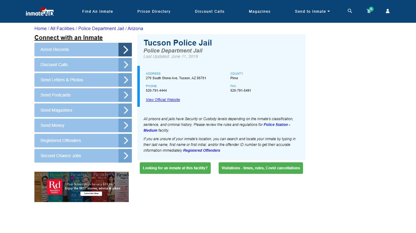 Tucson Police Jail & Inmate Search - Tucson, AZ